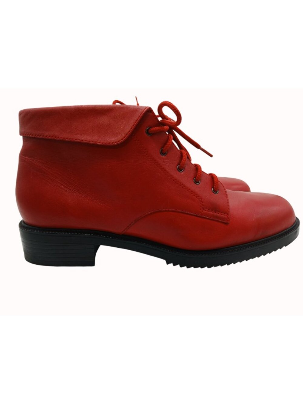 Vintage Danexx Prince Womens Red Leather Ankle Boots Size 11 Black Sole Lace Up - Picture 2 of 11